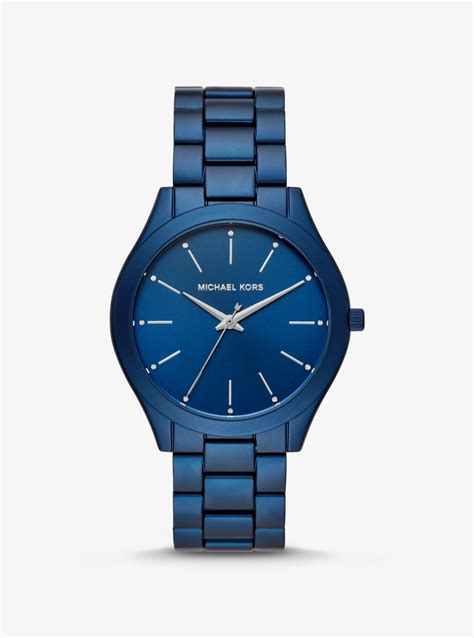 michael kors slim runway blue watch mens|Michael Kors matte black watch.